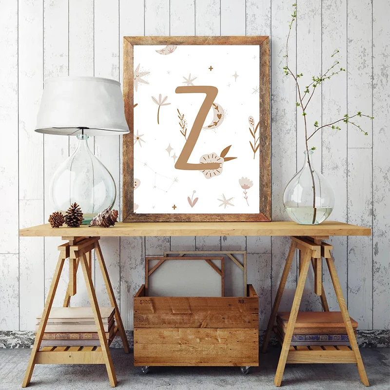 Letter A To Z Set for Kids Name Posters Boho HD Print Letter Wall Art Pictures Canvas Painting for Nursery Kids Room Home Decor