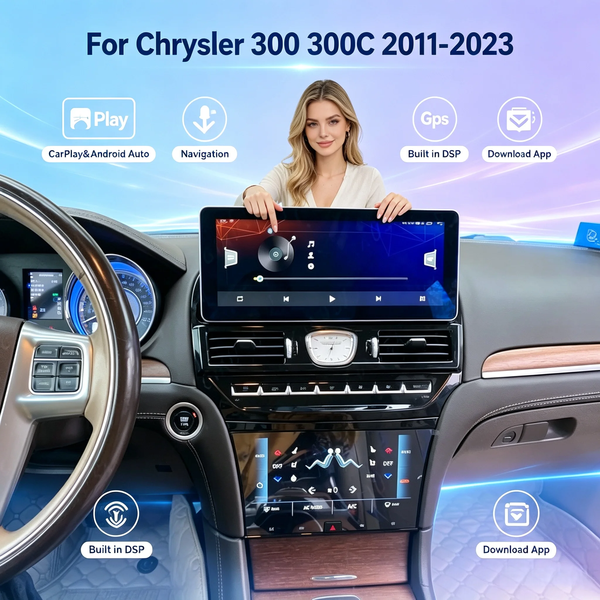 Car Radio For Chrysler 300 300C 2011-2023 Android13 Auto Carplay 12.3+9.66