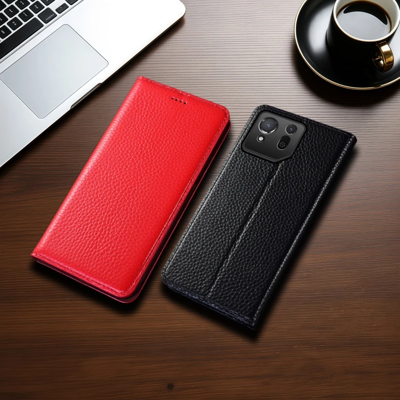 

Litchi Patterned Phone Case For Asus Rog Phone 9 8 7 6 6D 5 5s Ultimate Pro FE Flip Book Cover Wallet