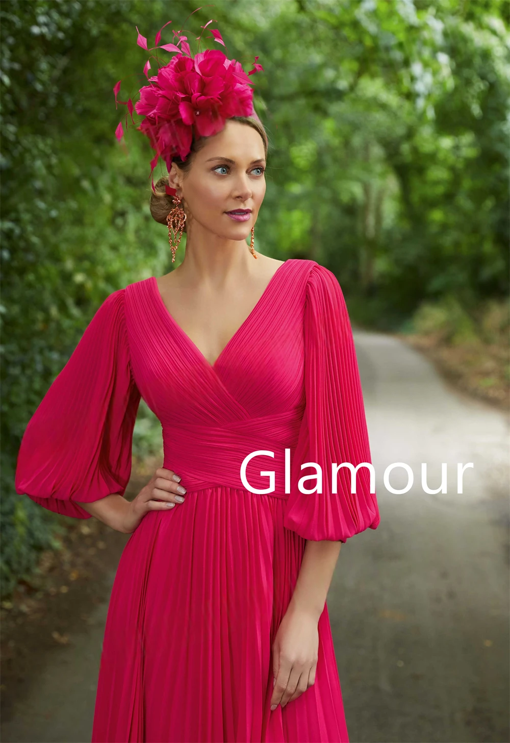 

Customized Modern Blue Chiffon Evening Dress Temperament V-Neck Half Sleeves Prom Dress Court Train Bespoke Occasion Gowns