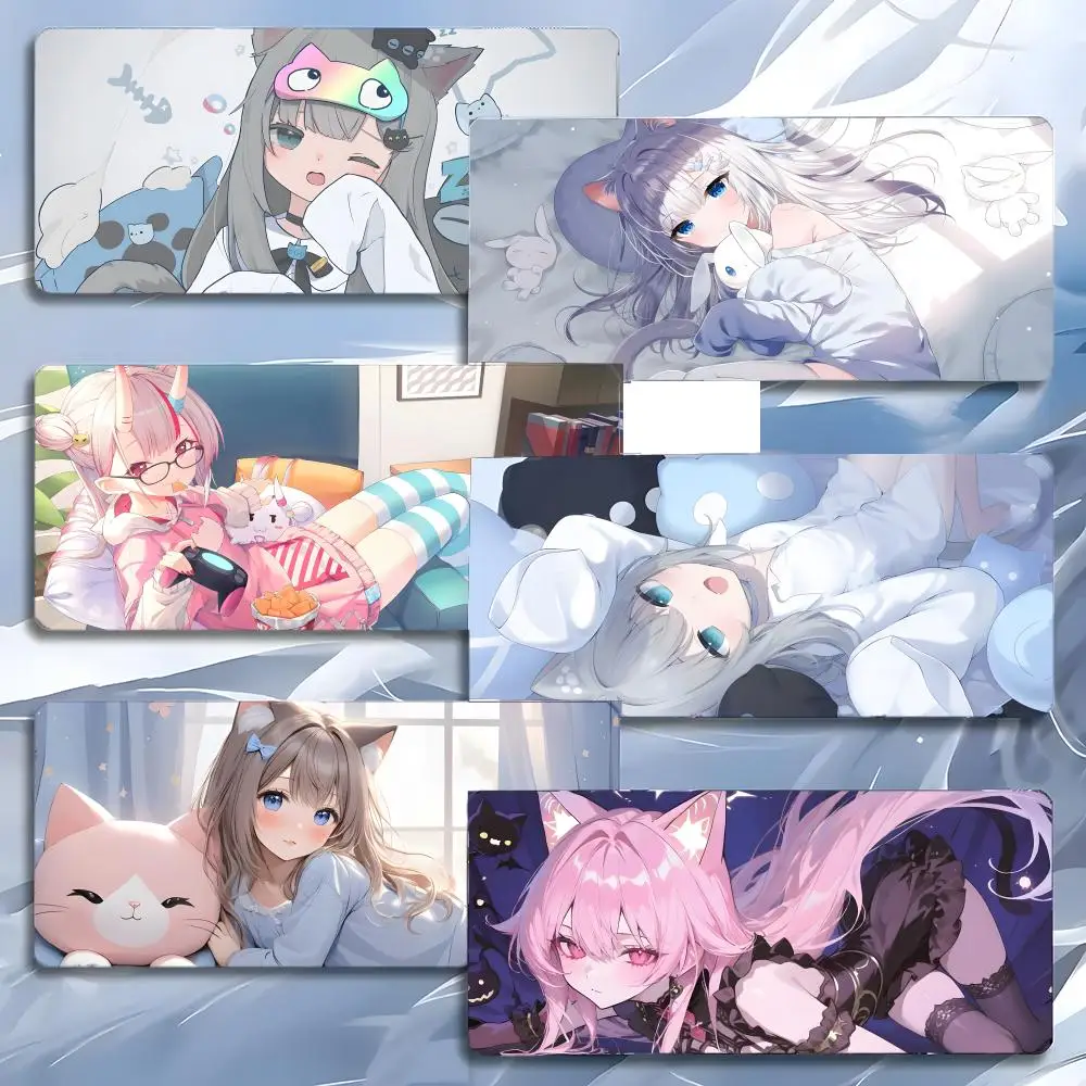 Tapis de souris vtuber mignon Nachoneko, grand tapis de souris pour jeux, avec bords verrouillables, épais, pour PC, table, bureau