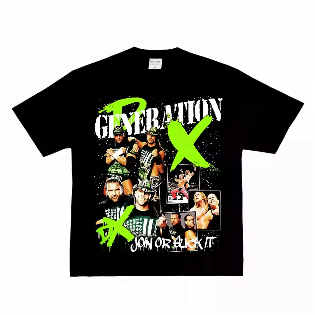

Новинка 2025 года D Generation X Degenerate Era DX American Do Old Street Хлопковая борьба WWE Мужская и женская футболка с коротким рукавом унисекс