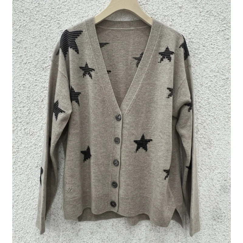 Zadig Star Cardigan Women Black Wool Sweater Female Casual Thin Jumpers Apricot Cardigans Knitwear Fashion Button Sweaters Tops