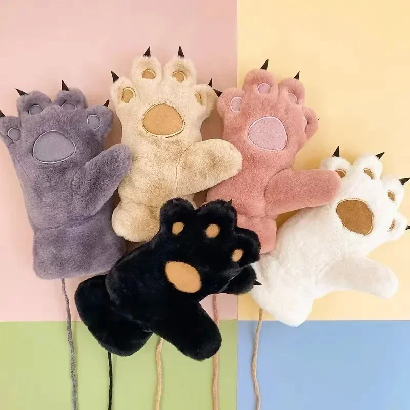 2024 Women Gloves Bear Palm Paw Animals Plushclaw Glove Winter Fluffy Cat Paw Full Finger Gloves Keep Warm Kawaii Furry Mittens