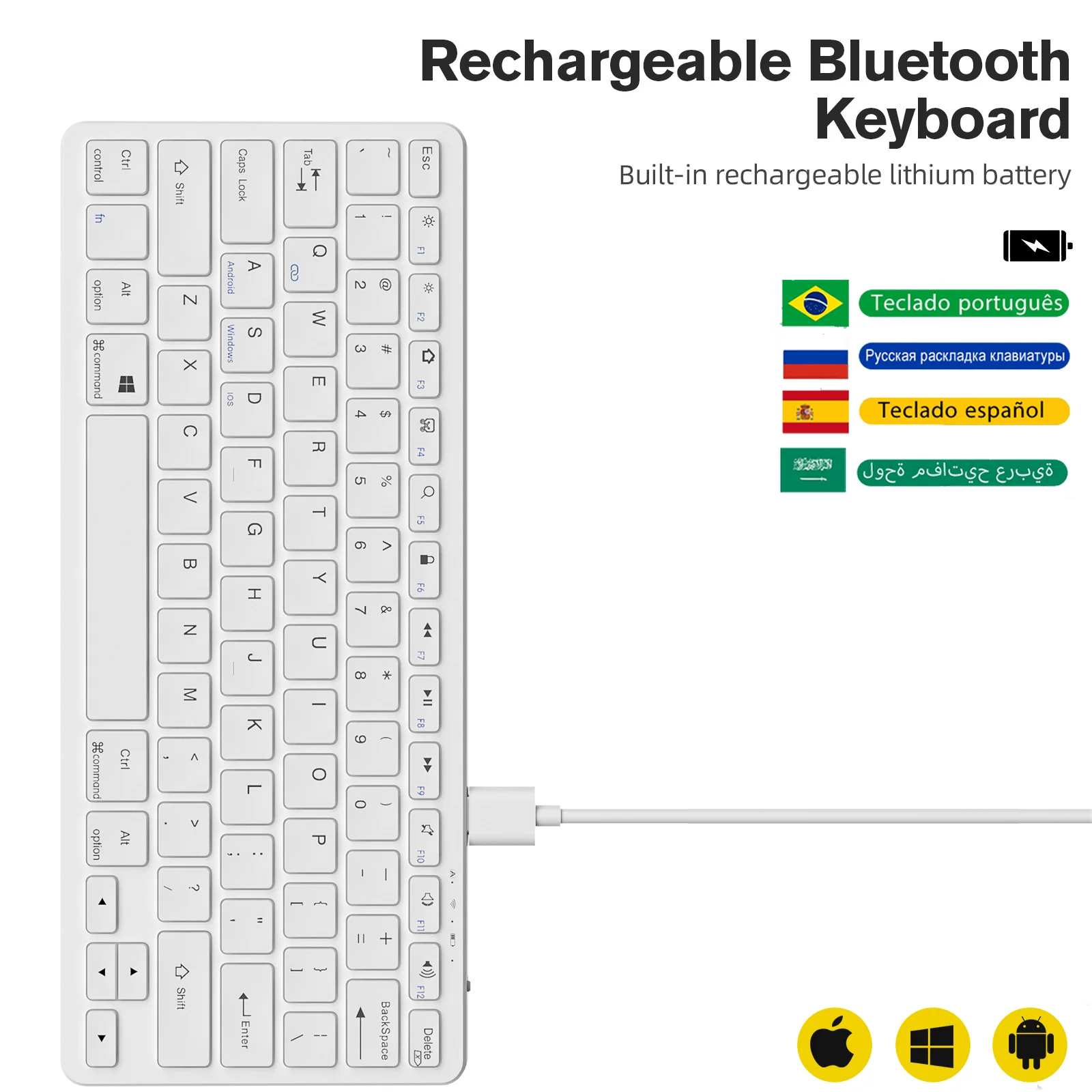 

Wireless Bluetooth Keyboard for Desktop Laptop Tabelt iPad Mac PC 78keys Mute Charging Spanish Arabic Portuguese French Keyboard