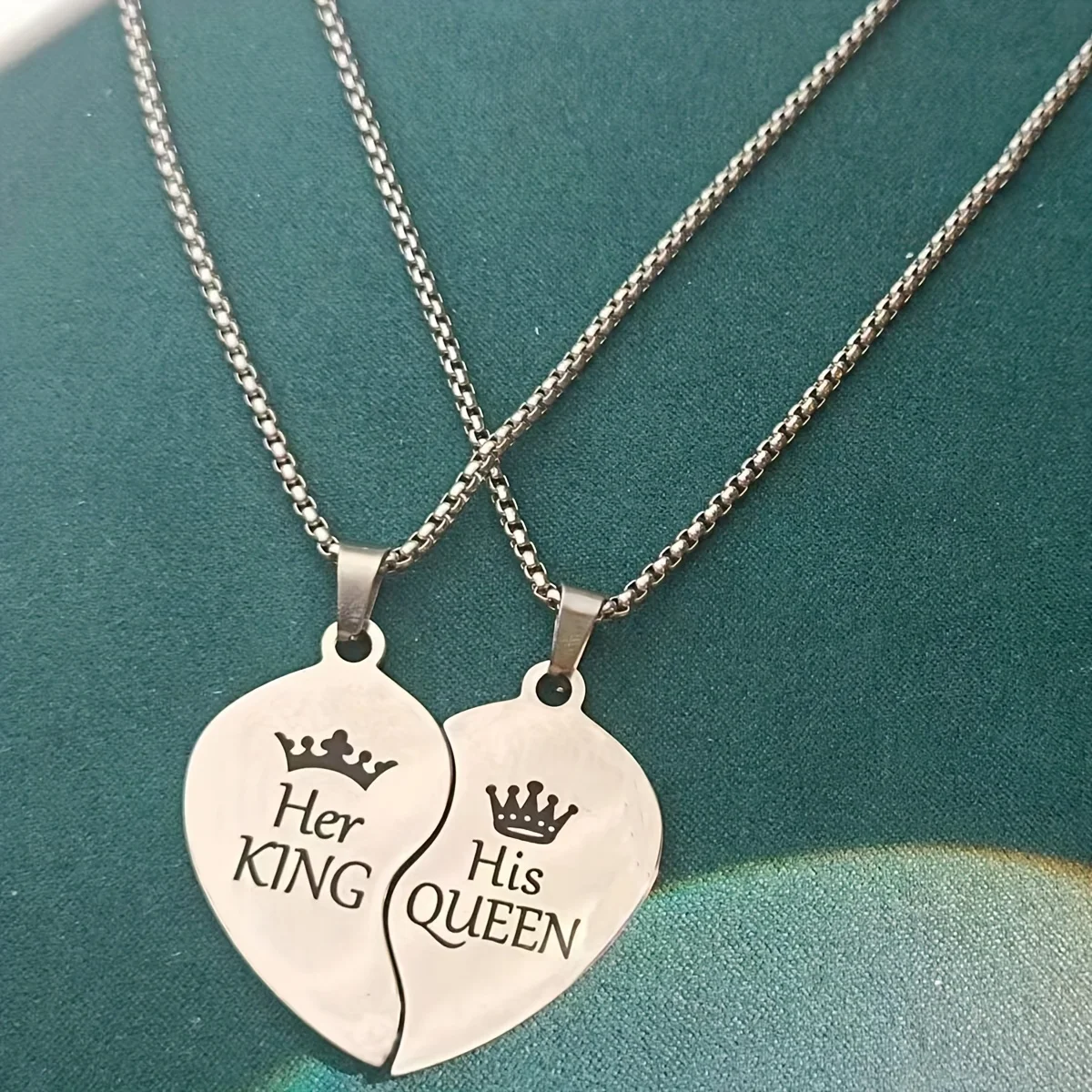 King Queen Crown Couple Confession Love Necklace, Stainless Steel Letter Necklace,A Gift of Love from the World of Love view 4