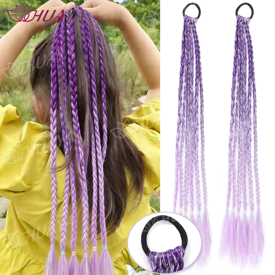 

Синтетический плетеный парик WTB с градиентной фиолетовой окраской и плетеным хвостом, подходит для женщин и девочек для повседневного ношения и праздников.