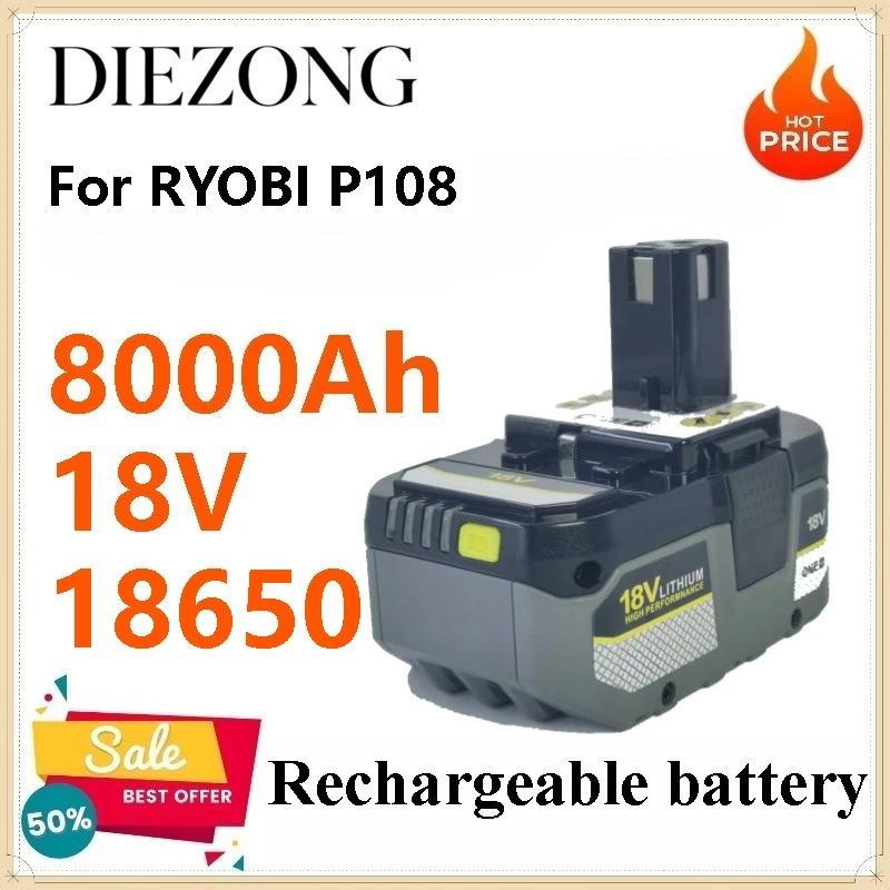 New 18V 8000mAh Lithium Battery for RYOBI P108