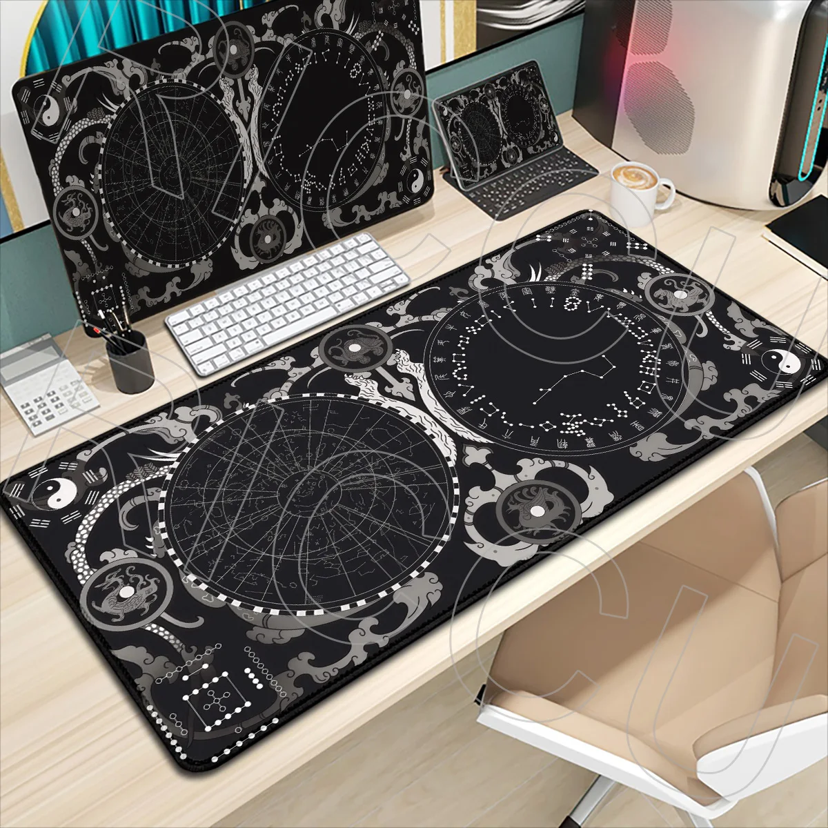 XXL HD Print Desk mat Gaming Astrology Hetu Luoshu Rubber Mouse pad PC accessories Cartoon Celestial Phases Non-slip MousePad