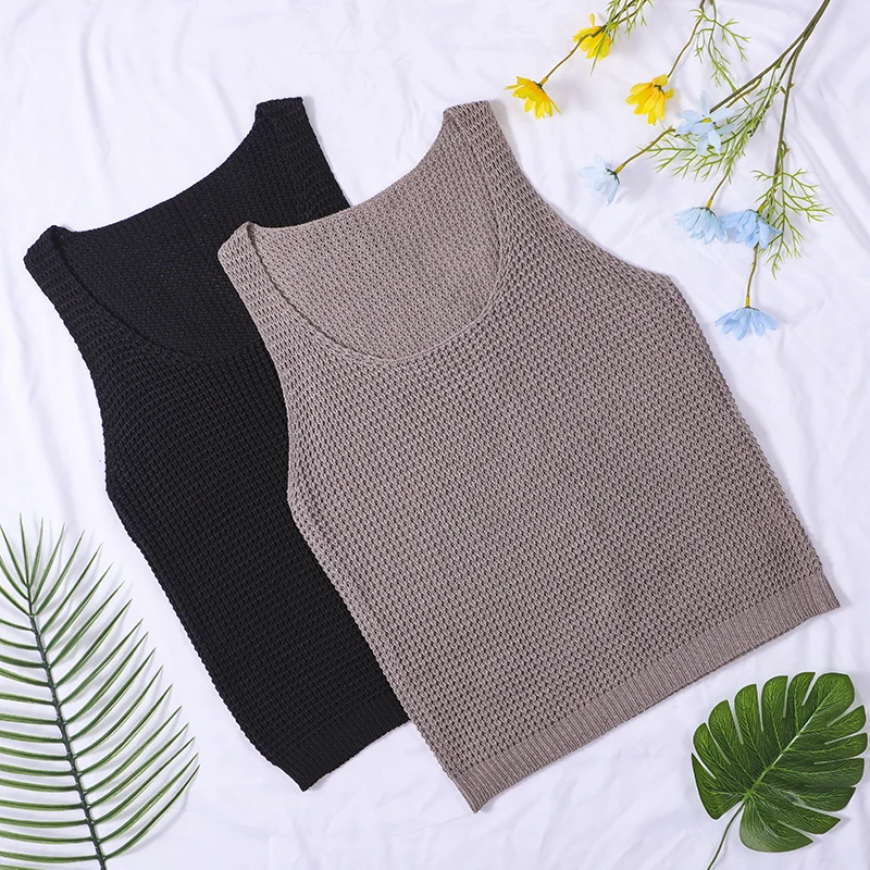 سترة قصيرة محبوكة أنيقة بدون أكمام صيفية للنساء بلون سادة ورقبة دائرية كاجوال مريحة #4