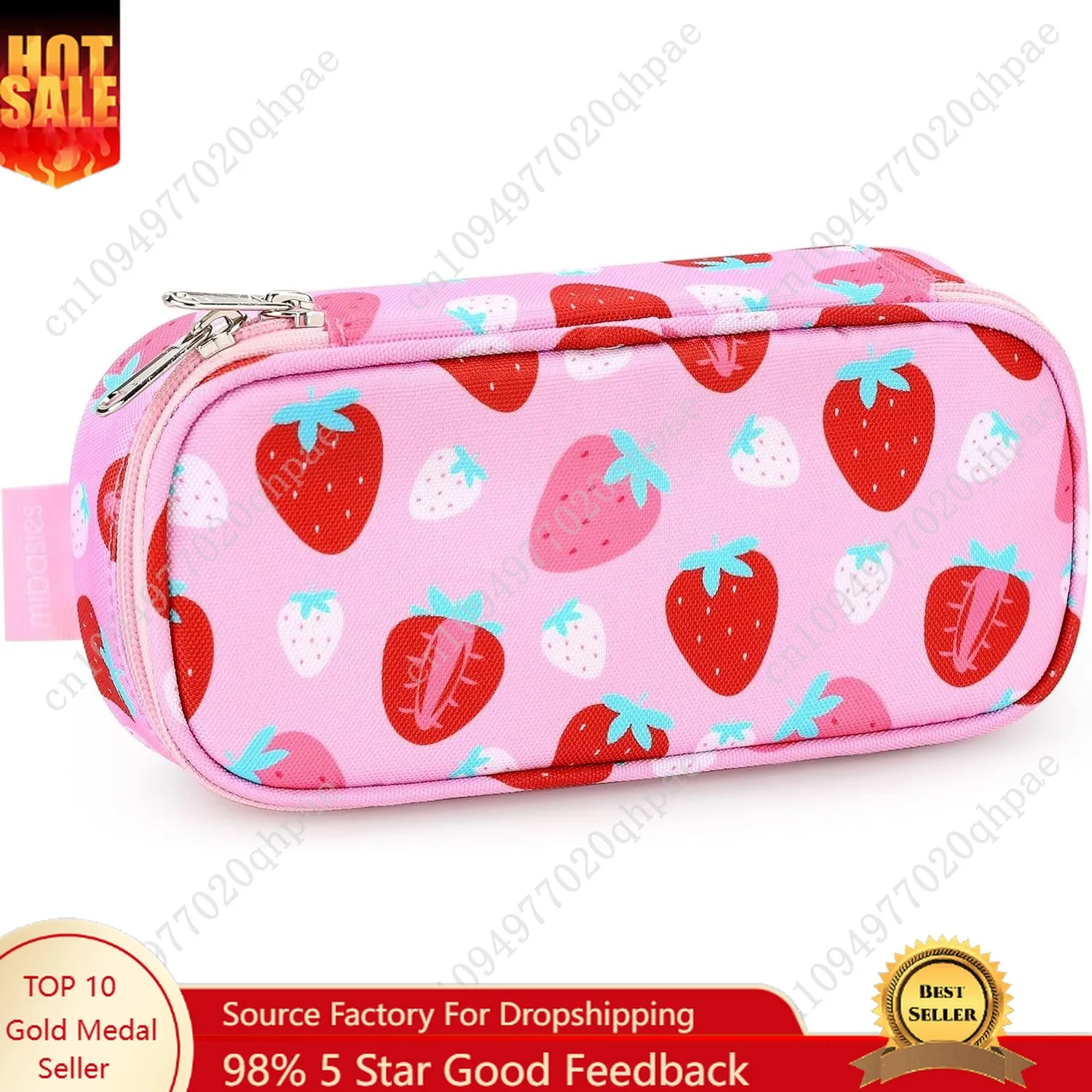 

mibasies Girls Pencil Case for Kids, Multi-Slot Pencil Pouch, Assorted Strawberry Red