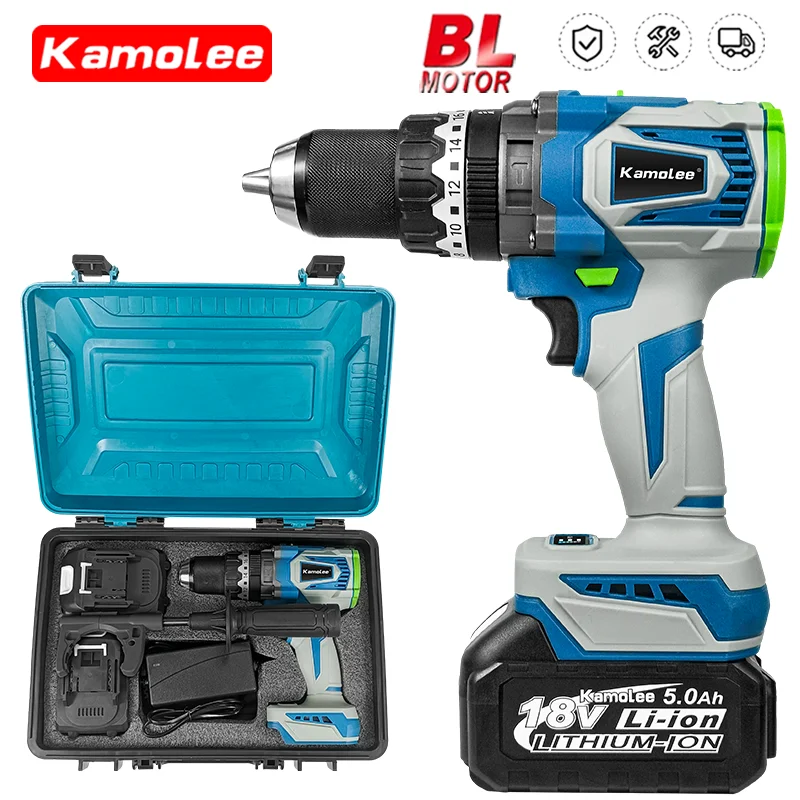 Kamolee 13MM Brushless Electric Impact Drill Cordless Screwdriver Lithium Battery Charging Hand Drill For Makita 18V Battery