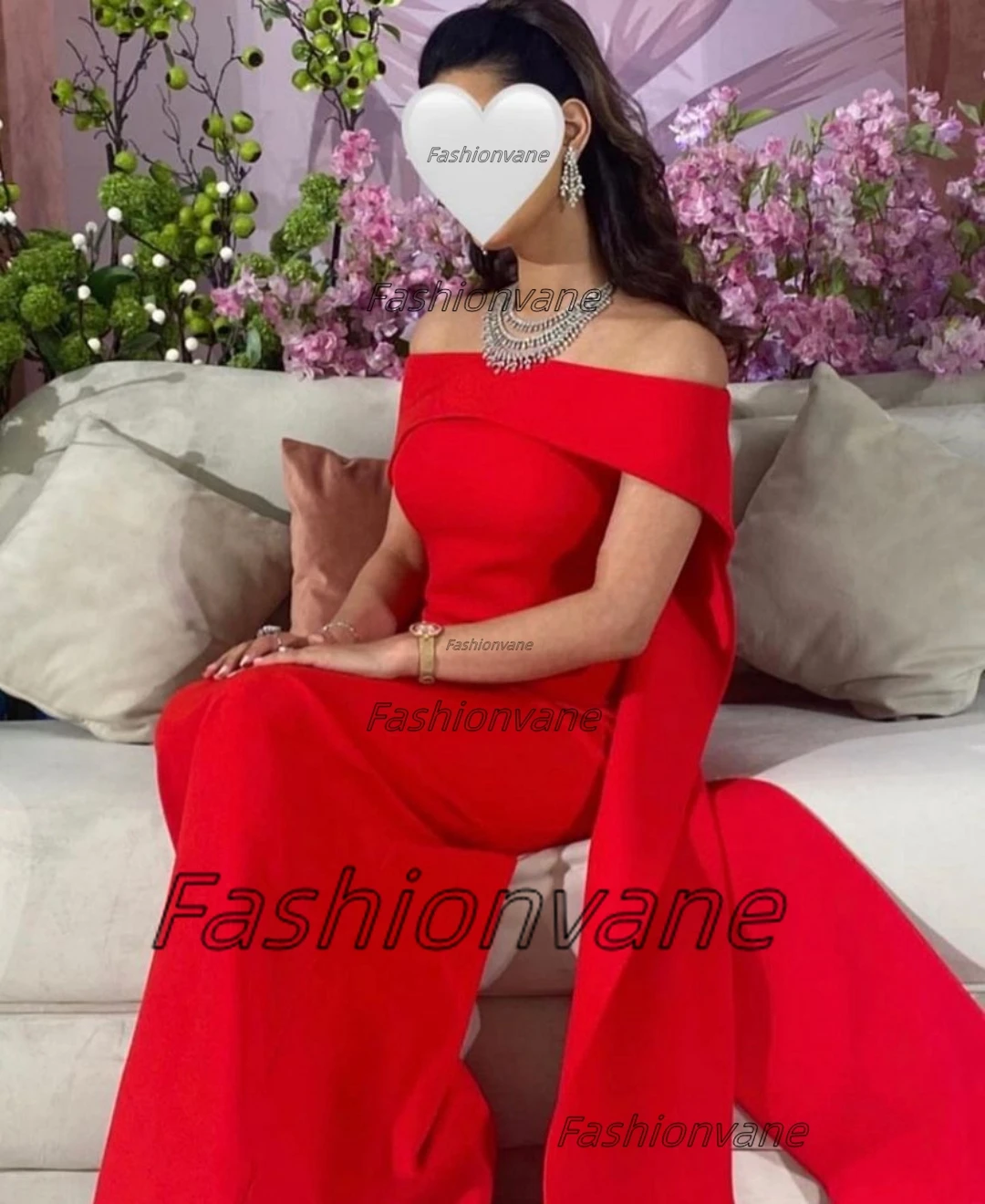 

Fashionvane Red Mermaid Prom Dresses Bateau Neck Wraps Vestidos De Noche Long Maid of Honor Wedding Party Evening Formal Gowns