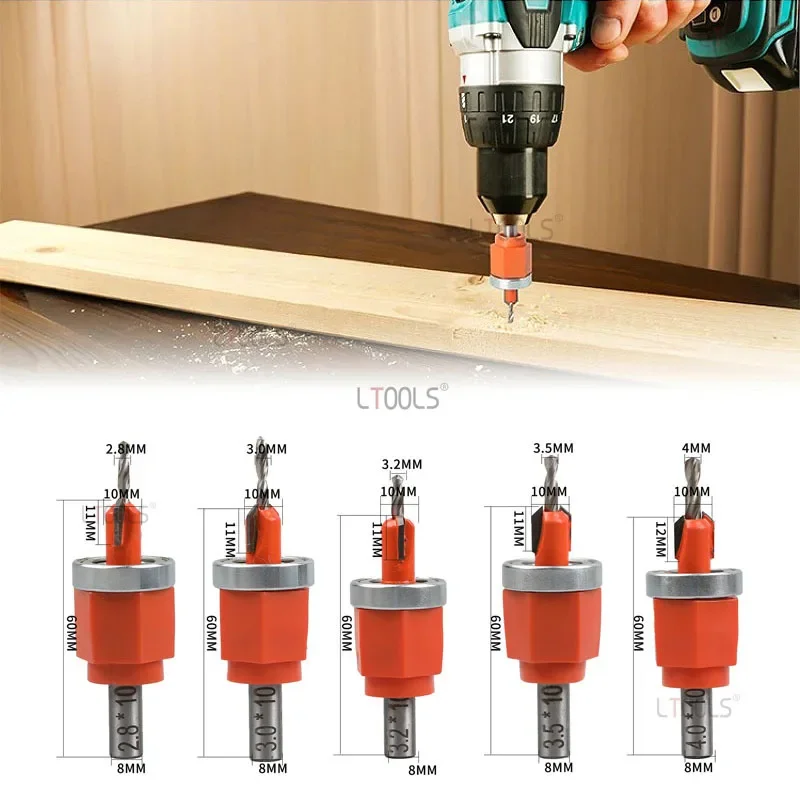 New 8mm Shank Countersink Drill Router Bit Alloy Core Limiter Screw Head Extractor Demolition Screws Carpentry Hole Drilling Bit