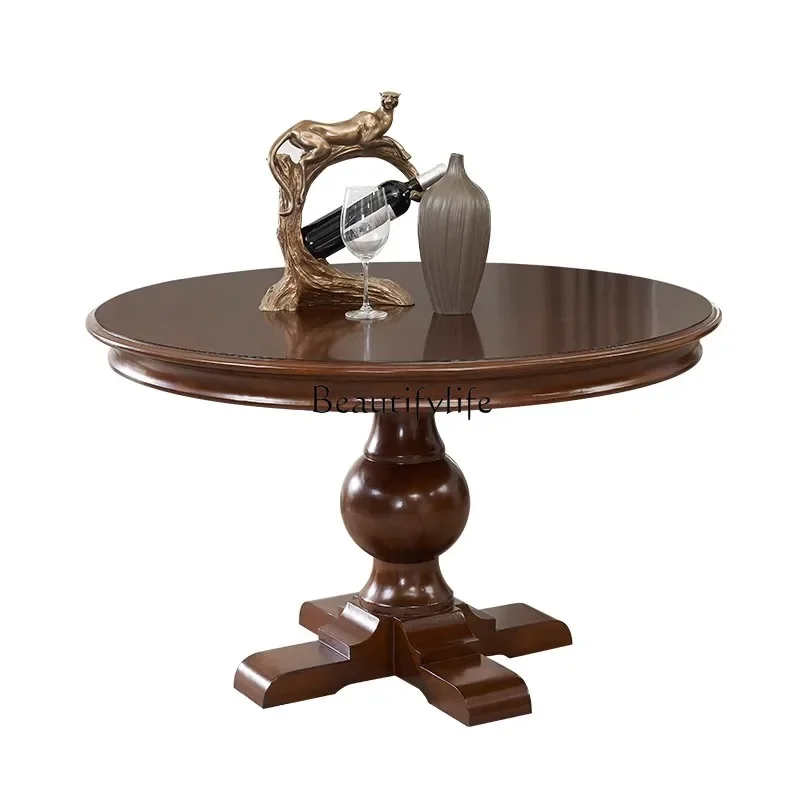

FG44American solid wood dining table simple European retro restaurant round table