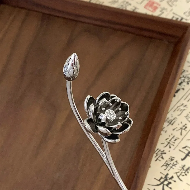 جديد النمط الصيني لوتس الشعر العصي للنساء خمر فضي اللون دبوس الشعر شخصية شيونغسام Hanfu عيدان تناول الطعام الحد الأدنى