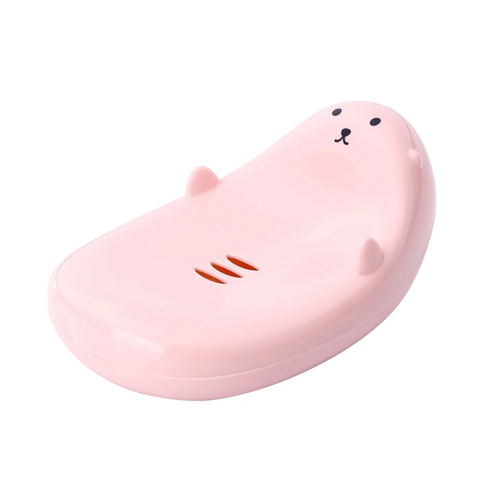 

Soap Dish Eco-Friendly PP Plastic Pink Cartoon Small Double Draining Holder for Bathroom Travel Gym Soap Dish Drainer Holder