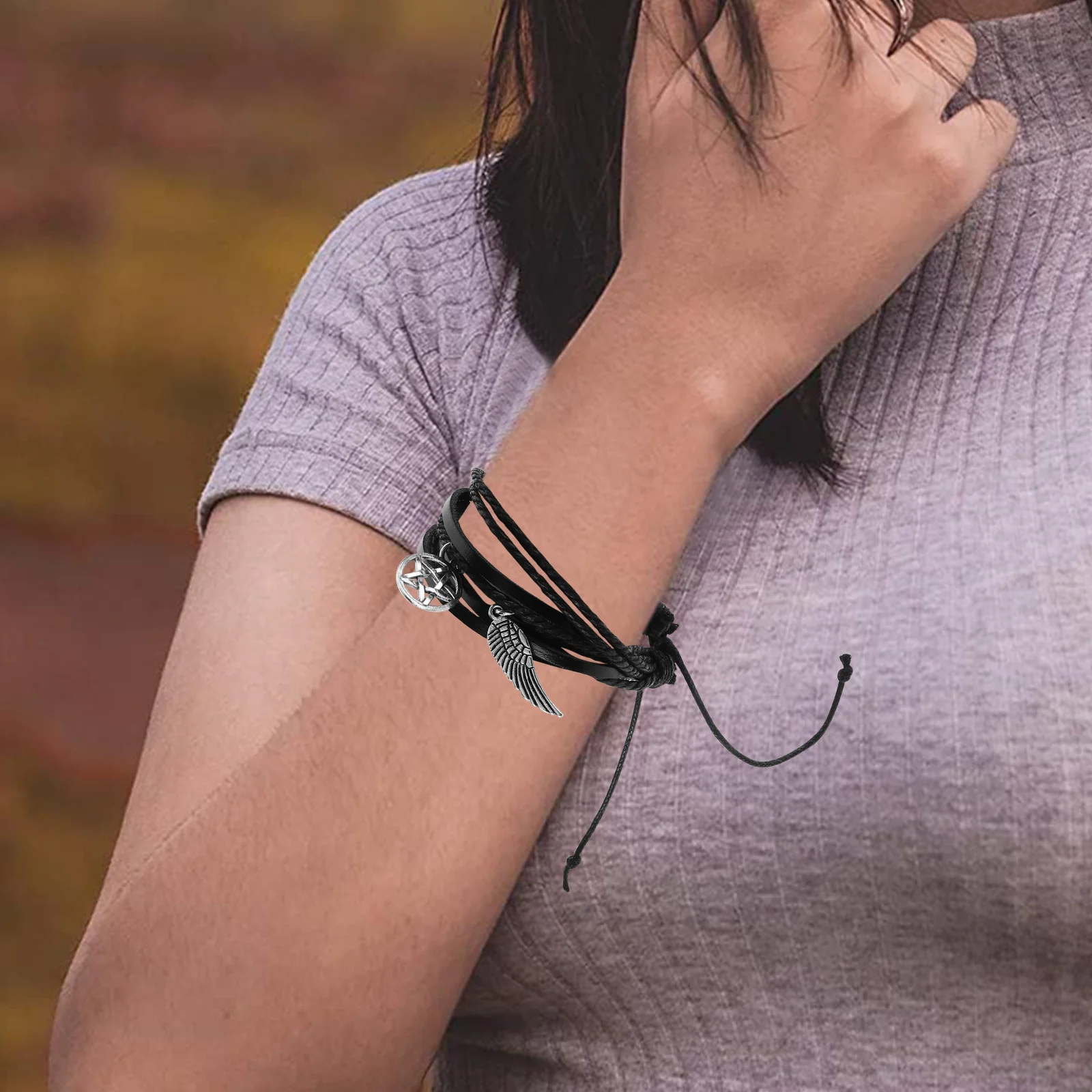 

Wings Pentagram Multi-Layer Bracelet Adjustable Size Fashionable Unique Design for Various Occasions Men Women