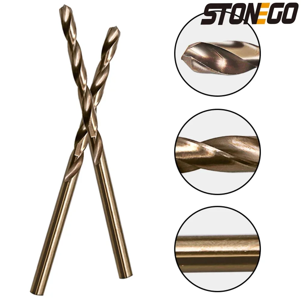 STONEGO 50PCS Auger Bit Straight Shank High Speed Steel Cobalt M35 Stainless Steel Metal Reamer Bit Grinding