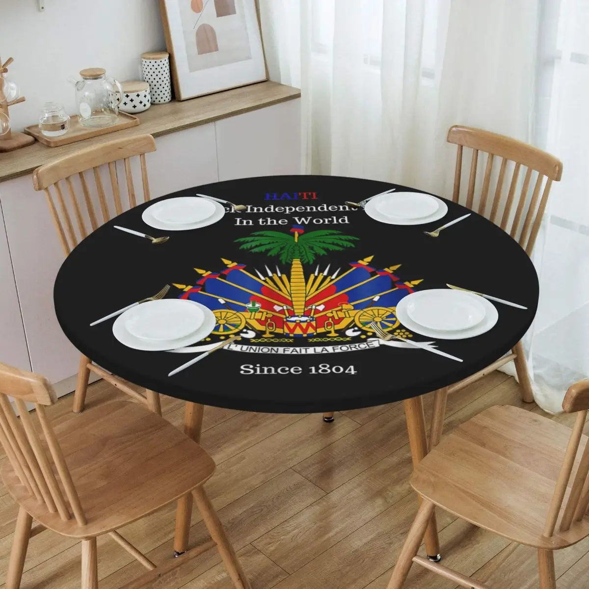 Haitian Flag Great For Independence Day Celebration Round Tablecloth Oilproof Table Cloth for Kitchen Events Dining Table Cover