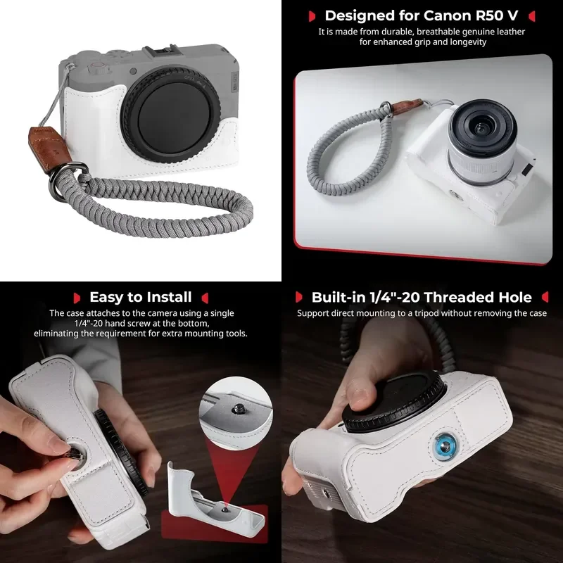 

【CHIMU HOME】Genuine Leather Half Camera Case For R50 V,With Woven Wrist Strap & Ergonomic Hand Grip