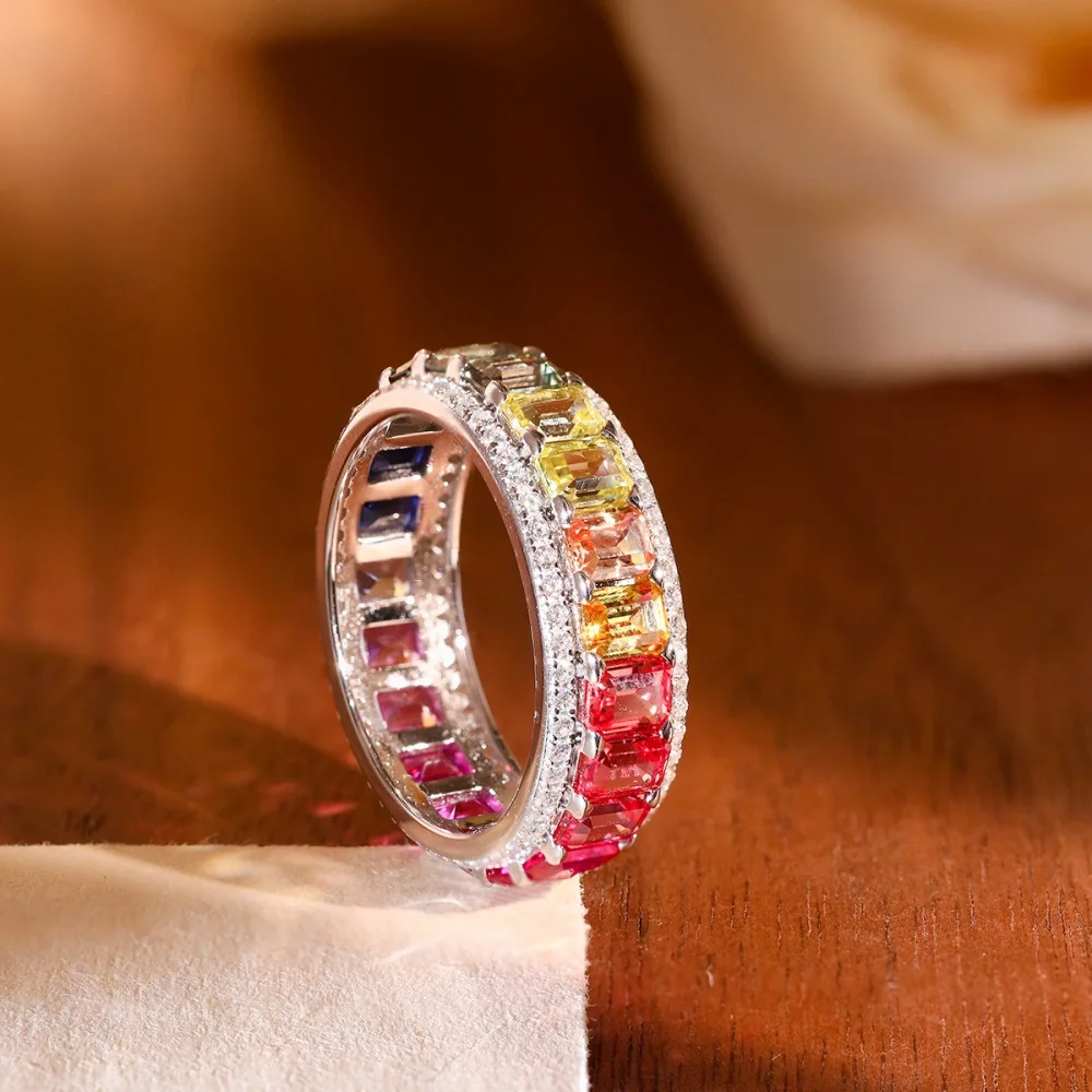 Apaison Delicate 3x4 mm Lab Grown Gemstones Women's Rings -Bridal Wedding Party 925 Sterling Silver Ring Luxury Jewelry Gift