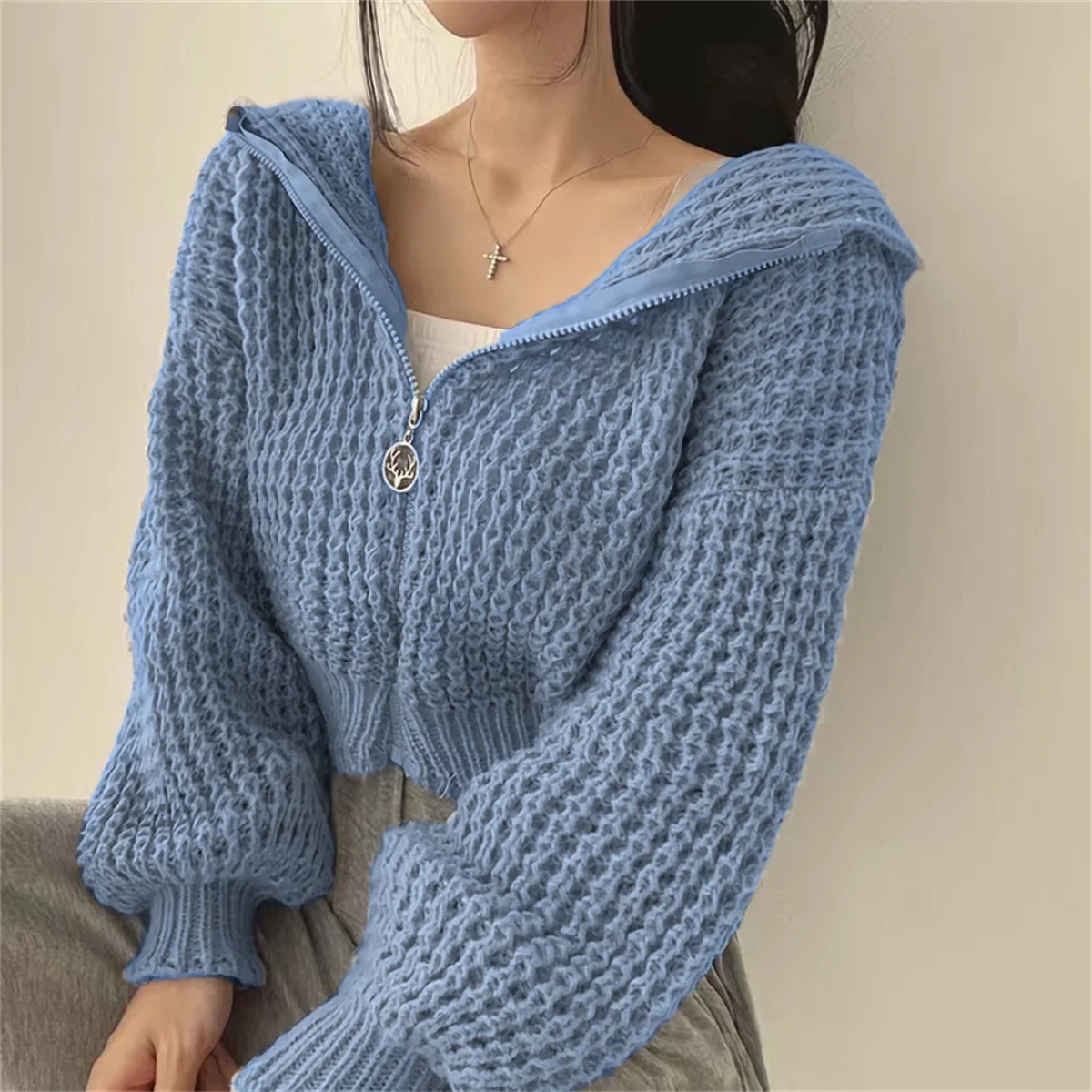 

Korean Chic Knitted Sweater Coat Women Autumn Winter Fashion Solid Hoodie Zip-up Cardigan Lady Casual Street Lazy Style Jacket