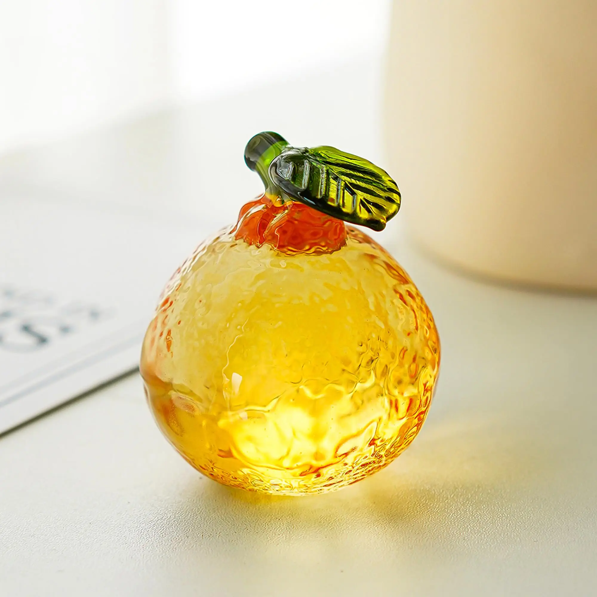 Figura de Naranja de Cristal Soplado a Mano, Adorno de Fruta de Mandarina para Decoración del Hogar, Oficina, Cocina, Accesorio de Escritorio de Lujo Ligero