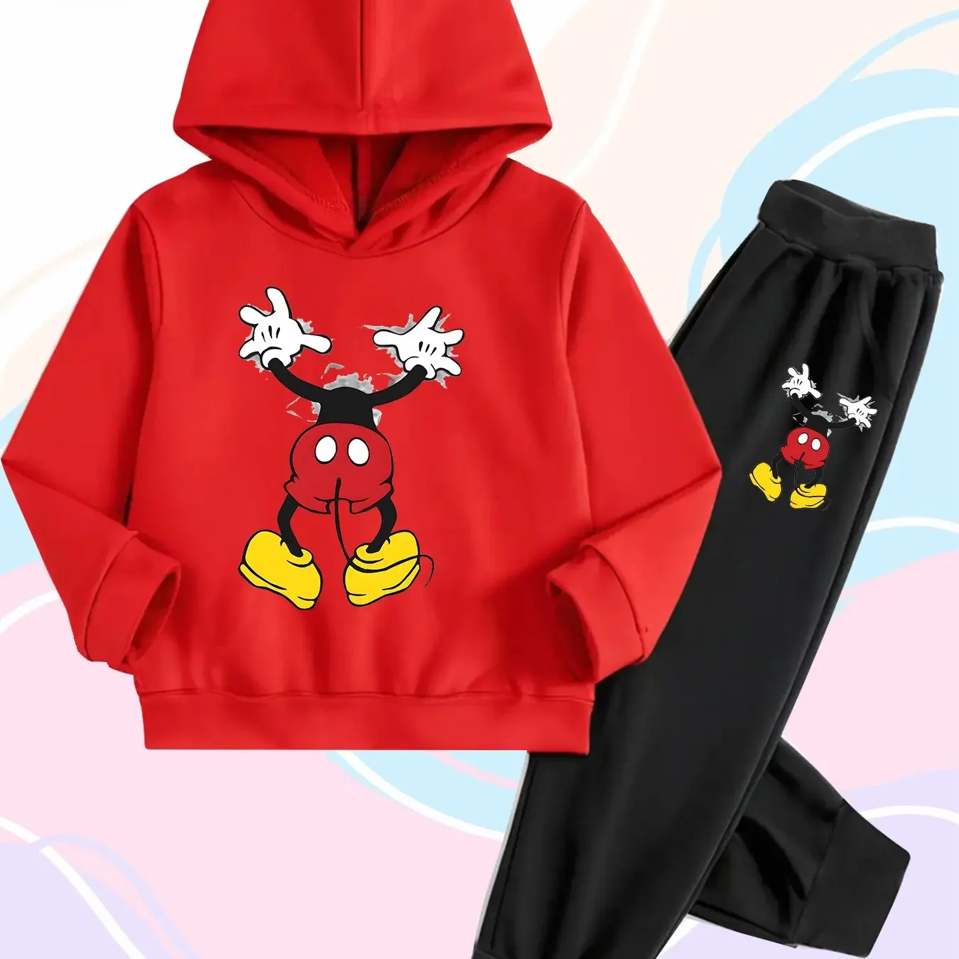 

Disney Mickey Mouse Cartoon Pattern Girls Hoodie and Sweatpants Set, Cotton Sweatshirt and Pants Two-Piece Outfit