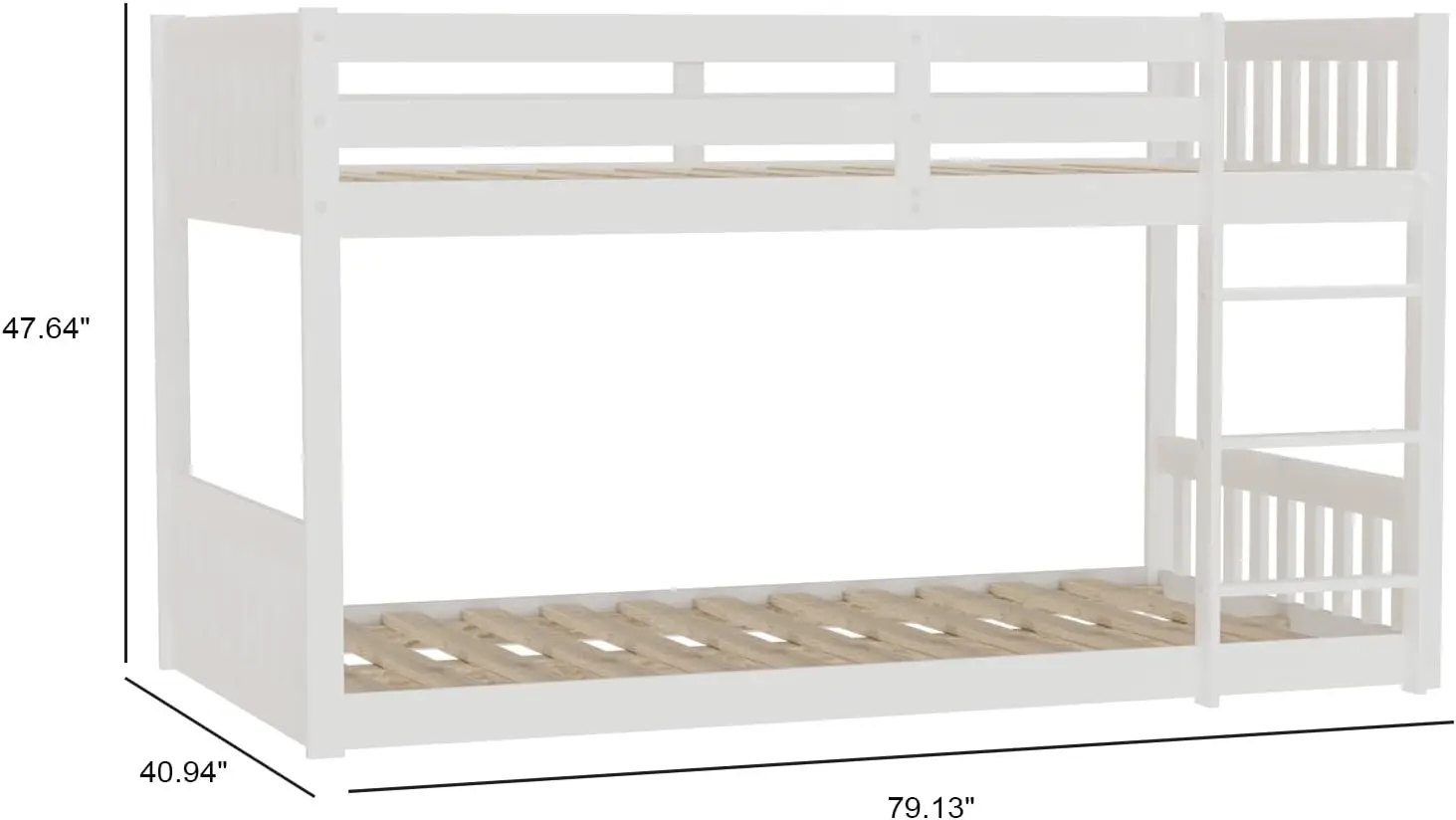 Solid Wood Low Twin Over Twin Bunk Bed for Kids/Toddlers/Junior, Bunk Bed Frame with Guardrails & Ladder for Boys Girls