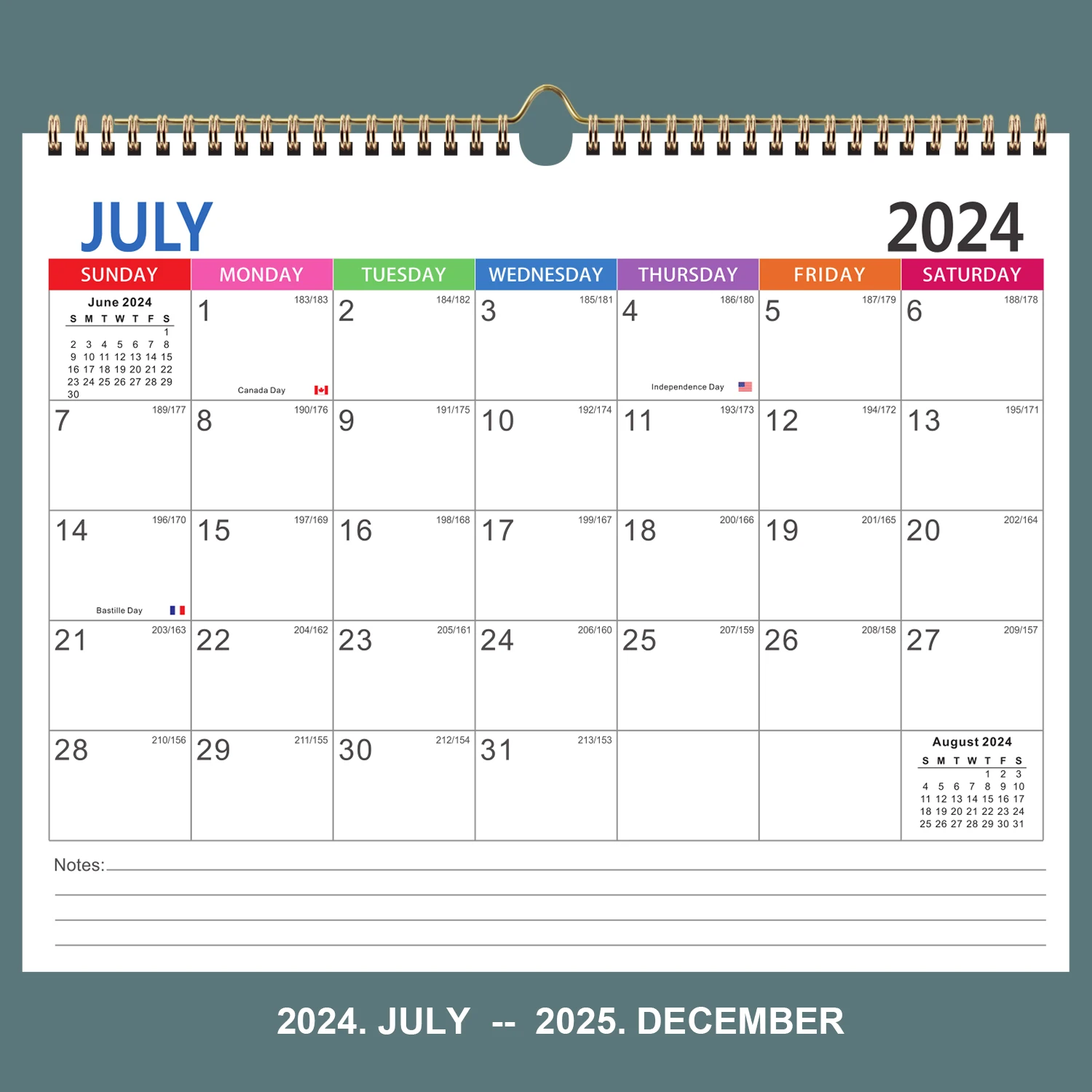 1 Set Wandkalender 2024–2025 – 18 Monate, zum Anzeigen von Wandplanern, Kalender ab Juli 2024 – Dezember 2025