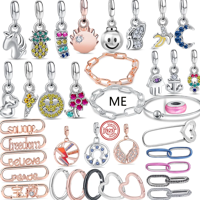 925 Contas de Prata Charme para As Mulheres, Mini Charme Dangle, Link Palavra, Conector Círculo Coração, Se Encaixa Pulseira Pandora Original, Me Coleção