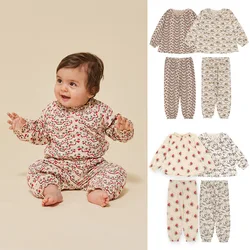 2024 Spring/Autumn Mew Baby Boys Girls 2PCS Set Sweet And Lovely Flower Wood Ear Top Bloomers Pant Suit