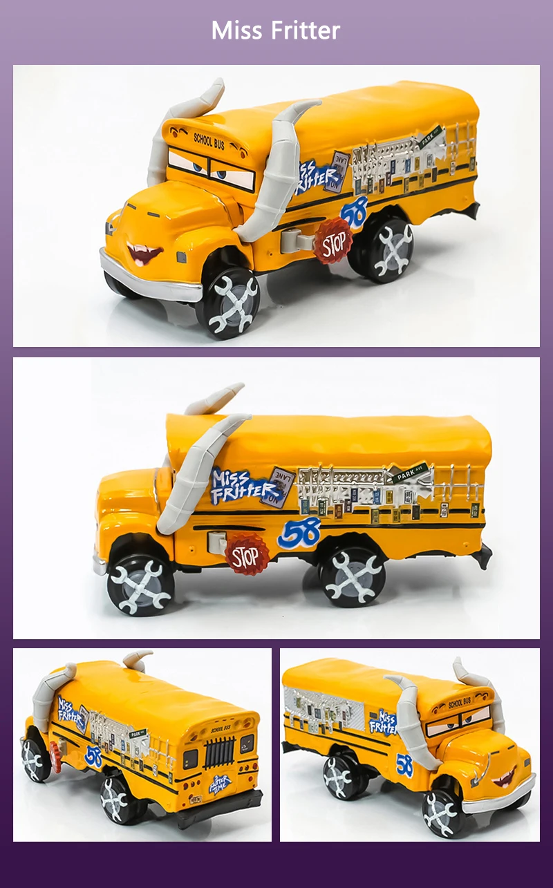 Cars 3 The Demolition Derby Events Rennwagen Dr. Damage Arvy Wohnmobil Miss Fritter Legierungs-Spielzeugauto für Kinder – Detail 10