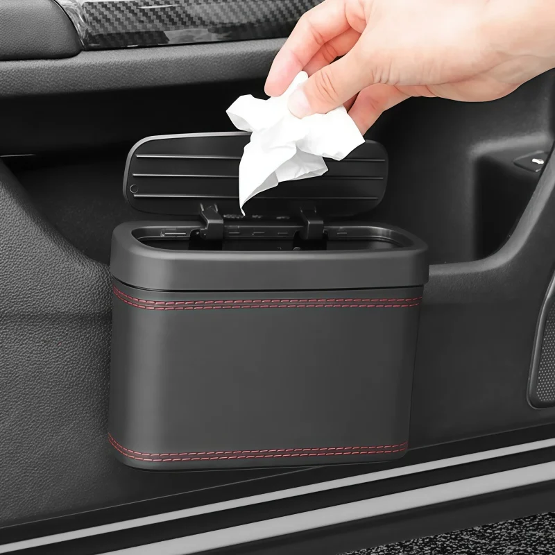 Multi-functional Car Press-down Storage Box PU Leather Vehicle Trash Can, Seat Back and Door Hanging Storage Box, Press-down
