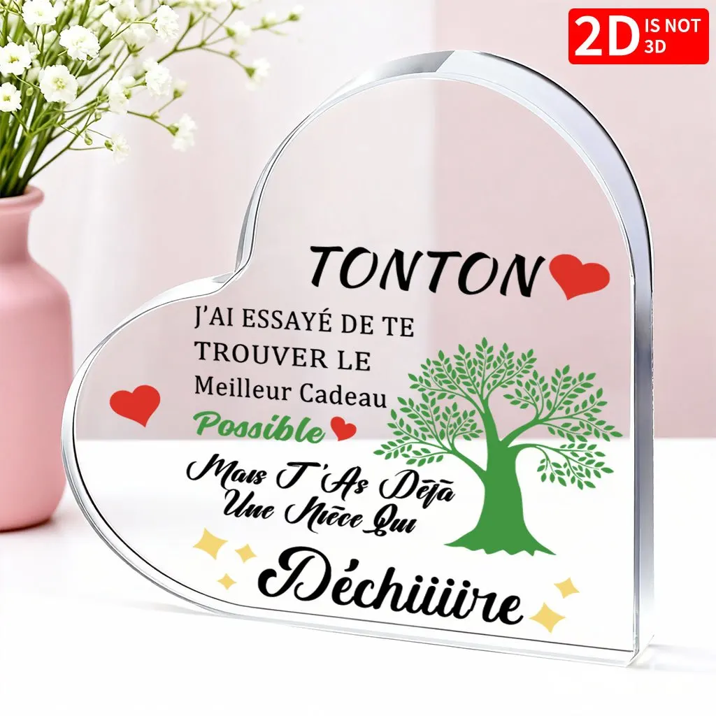 CIFBUY Acrylic Plaque Heart Tree of Life Desktop Sign French Uncle Gift Decorative Ornament Wall Hanging Home Office Room Decor