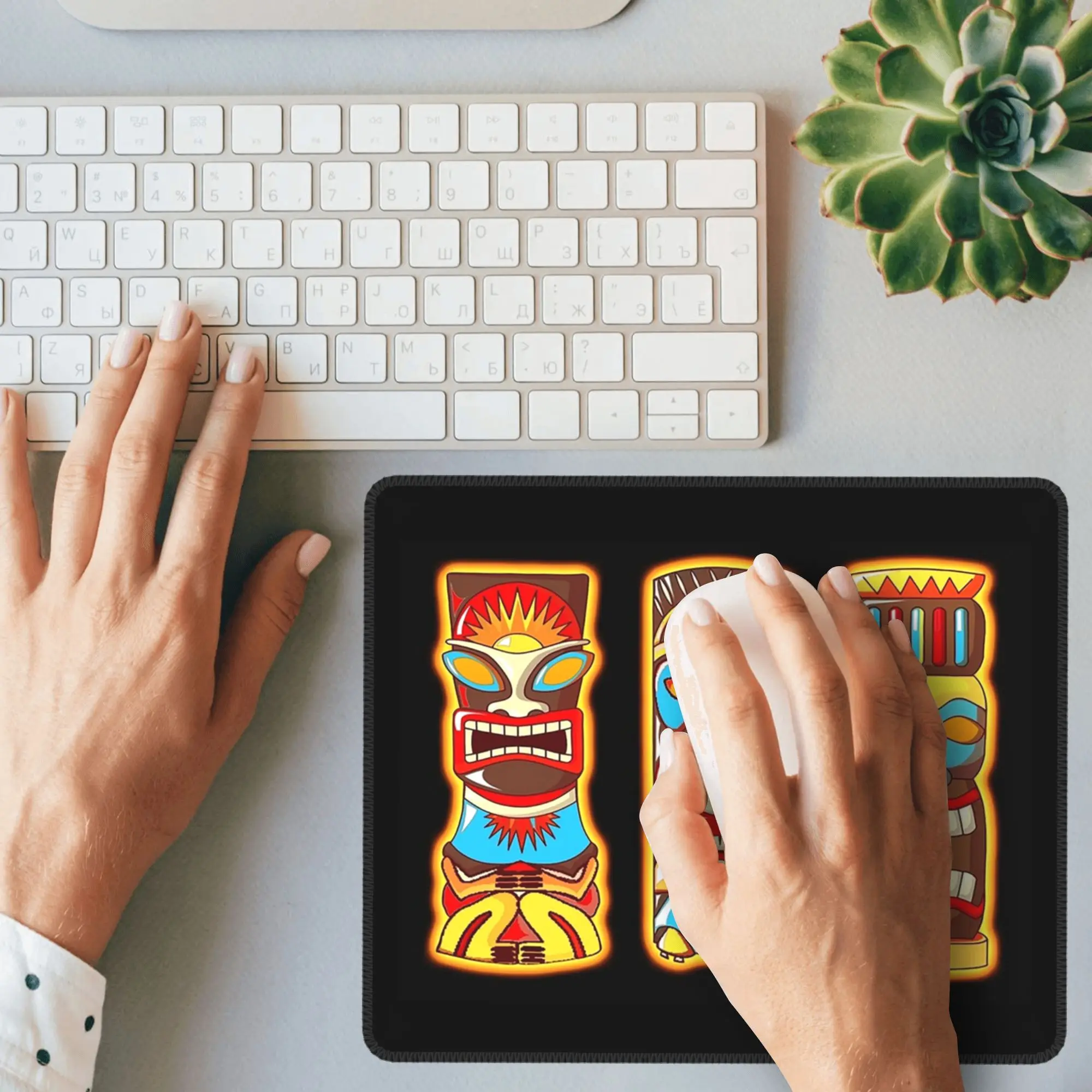 

Tiki Gods Totems Idols Ретро тропический полинезийский коврик для мыши Компьютерная клавиатура Коврик для мыши Геймер ПК Ноутбук Настольный коврик Офисный настольный коврик