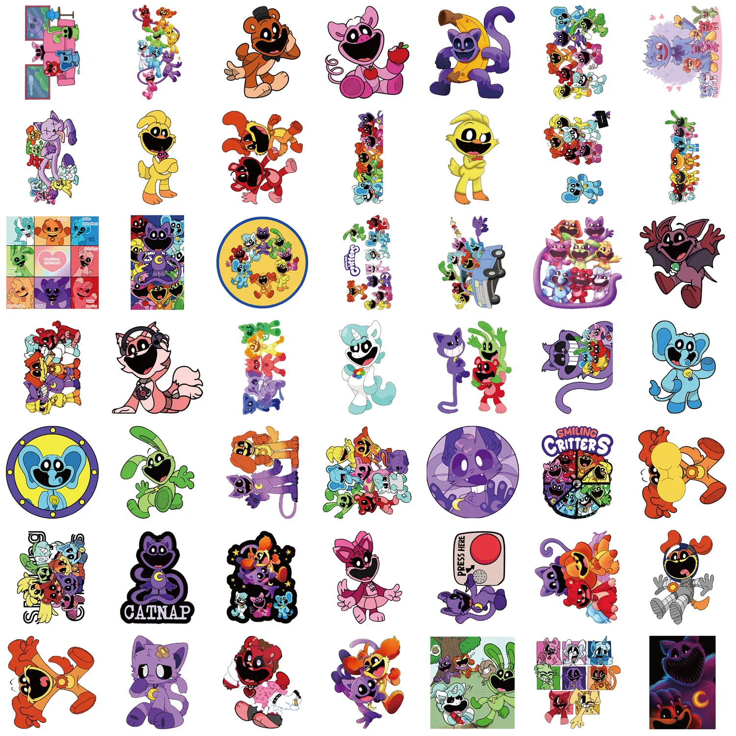 50Pcs Cartoon Smilling Critters Stickers Anime Characters Water Bottle Laptop Skateboard Book Scrapbook Sticker Kids Gift Toy