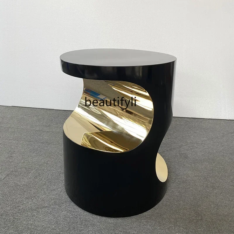 

Italian light luxury sofa edge stainless steel living room creative and modern, designer high-end corner table