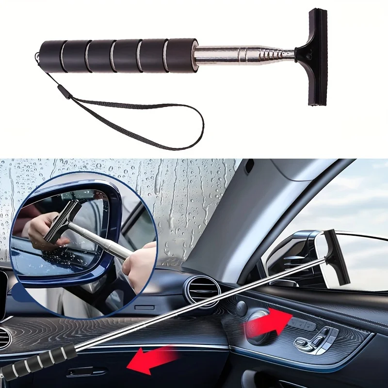 

1pc Retractable Windshield Wiper, Car Rearview Mirror Wiper with Retractable Long Pole, Retractable Car Glass Scraper