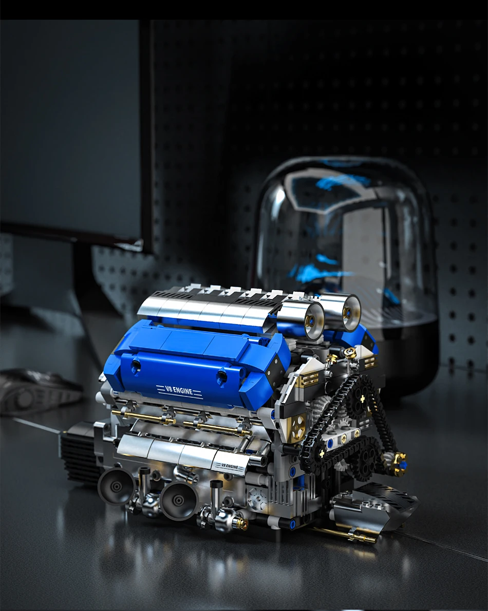 Technical V8 Electrice Driven Engine Building Blocks Simulation Supercar Engine MOC Bricks Science Education Toys Birthday Gift