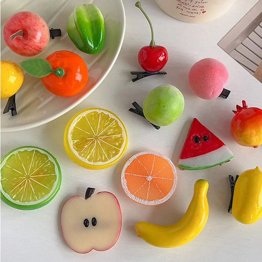 Sweet Cherry Simulation Fruit Hairpin Lemon Peach Cute Hair Clip Child Duckbill Clip Fake Food Girls