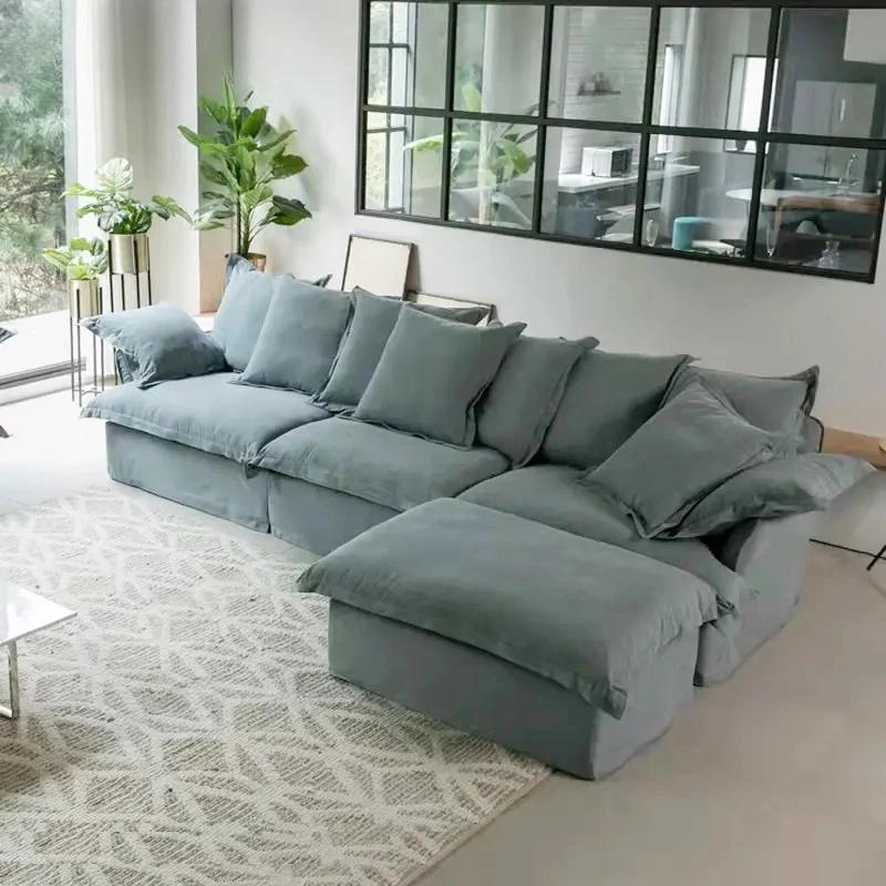 

Wabi-sabi Style Modern Sofa Living Room Furniture Solid Wood Frame Linen Fabric Couch Living Room Sofa Sets