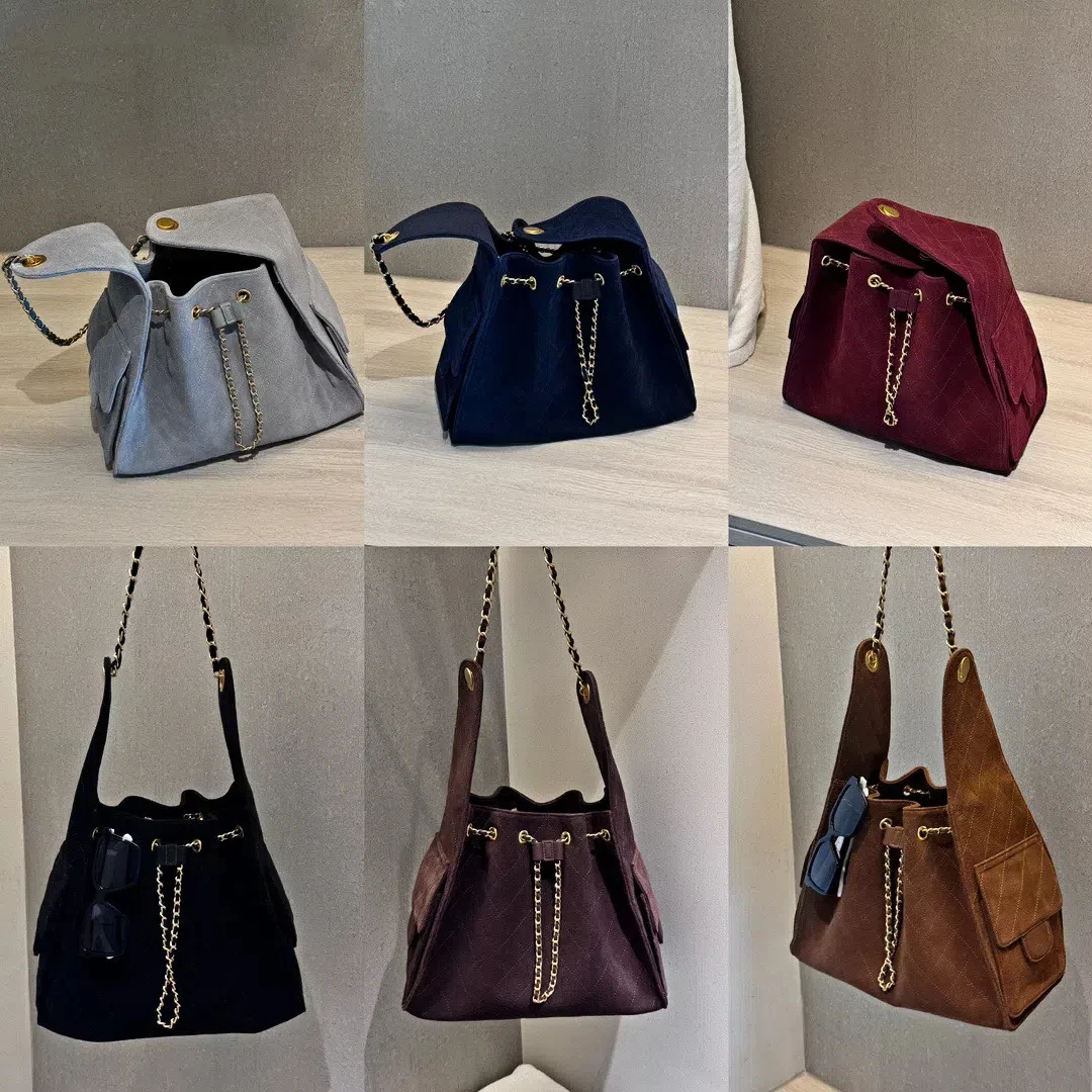 2024 New Retro Suede Leather Bag Bucket Bag Autumn and Winter Fashionable Crossbody Bag Women Purse