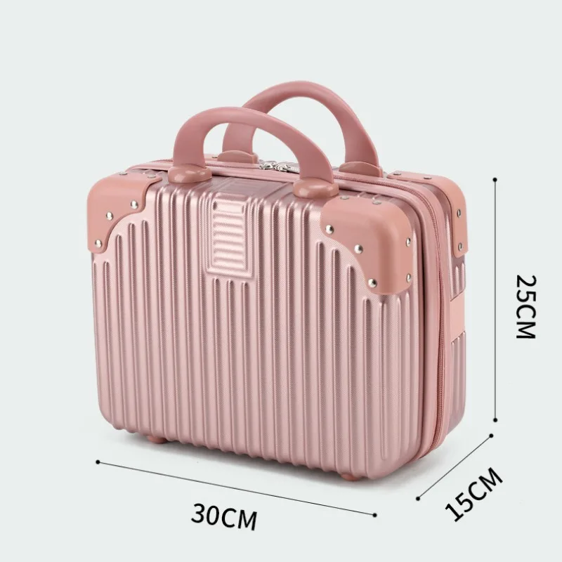 Handbagage 14 Inch Koffer Draagbare Bagage Reistas Voor Vrouwen Make-Up Doos Lichtgewicht Mini Eenvoudige Streep Make-Up Case