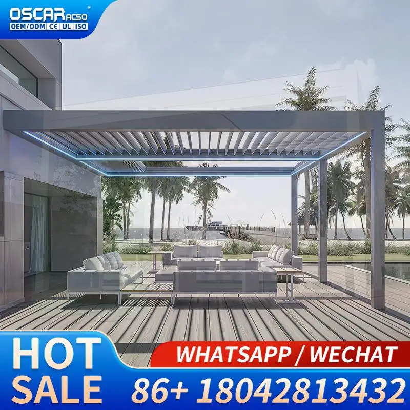 Waterproof Bioclimatique Outdoor Motorized Louvered Aluminium  Kit for Garden with Motorized Function Innovative Stylish Pergola