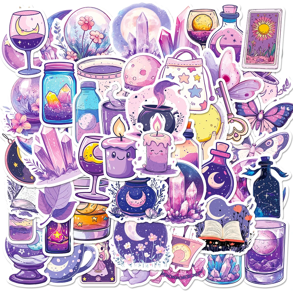 

10/30/50pcs Cute Cartoon Purple Moon Stickers Magic Crystal Graffiti Decals Luggage Luggage Suitcase Waterproof Kids DIY Sticker