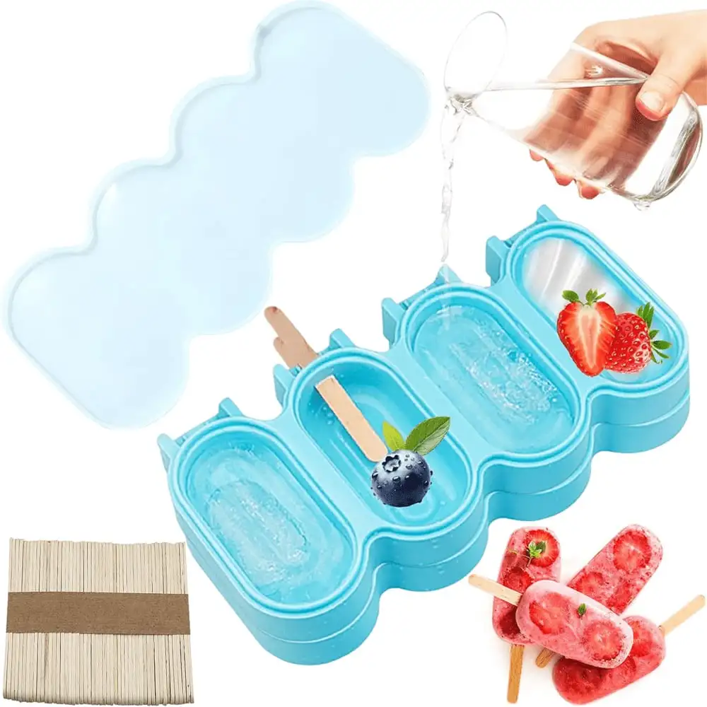 

2pcs Popsicles Molds With Cover Silicone Popsicle Molds Easy-Release Popsicle Maker Molds Ice Pop Molds Homemade Popsicle Ice Pop Maker With 50pcs Popsicle Sticks