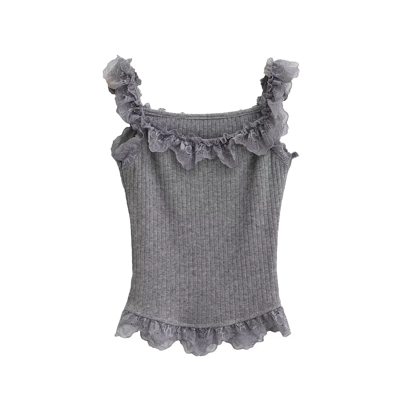 Pure Desire Lace Trim Gebreide Band Vest Vrouwen Sexy Pittig Meisje Innerlijke Slijtage Bovenkleding Faionable Anti Aging Kleine Top