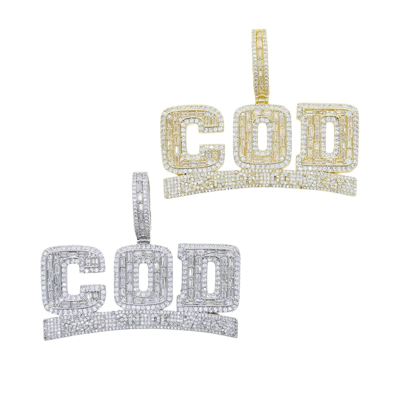 

Iced Out Sparking Cz COD Cash On Delivery Letter Pendant Necklace for Women Men Bling Cubic Zircon Paved Hip Hop Jewelry